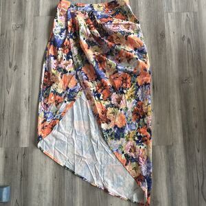 NWT Cider Asymmetrical Floral Cottagecore Boho Faux Wrap Midi Skirt Size L